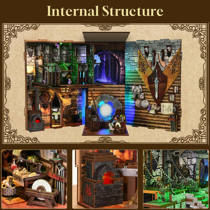 CCCDF DIY Book Nook Kit, DIY Miniature Dollhouse Booknook Kit, 3D Wooden Puzzle Bookend Bookshelf Insert Decor with LED Light for Teens and Adults (Blade and Magic)