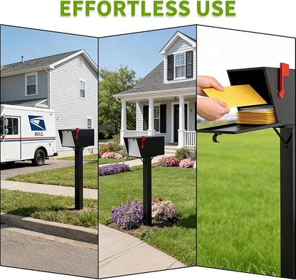 BOUGOON Black Metal Mailbox Post for Outside,43x 4X 4 inch Heavy Duty In-Ground Mounting Post with Anchor for Easy Install Mailbox Use