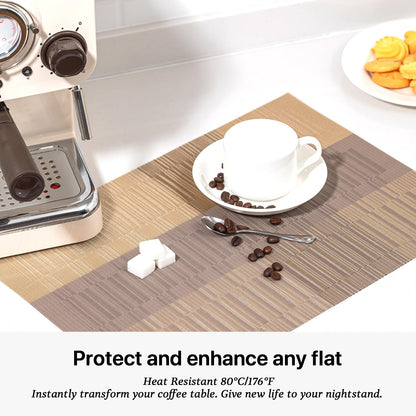 LEXMORE Placemats Set of 8 Vinyl/Plastic Woven Place Mats for Kitchen Table Indoor/Outdoor Washable Placemat Wipeable Dining Table Mats(Gold Dune)