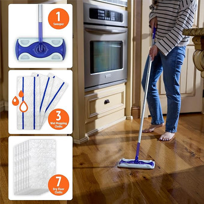 Amazon Basics Wet & Dry Sweeper Kit, 1 Sweeper Handle, 7 Heavy Duty Dry Floor