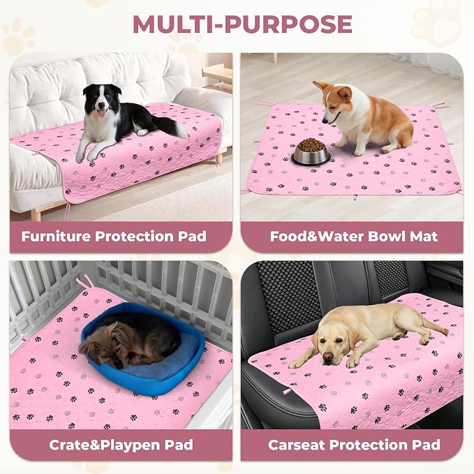 Fostanfly Reusable Puppy Pads, 2 Pack 18"x 24" Washable Dog Pee Pads, Pink | Machine Washable & Reusable, Strong Absorbency, Leakproof, Waterproof, Non-Slip Bottom, Training Mats for Potty, Crate
