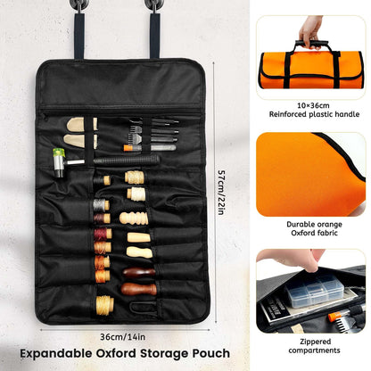Daily Treasures 73pcs Leather Craft Kits with Portable Handbag, Leather Working Kit with 18 Punch Tool,Tracing Wheel,7 in 1 Groover,Awl,Waxed Thread,Needles,Tools for DIY Polishing Sewing Cutting