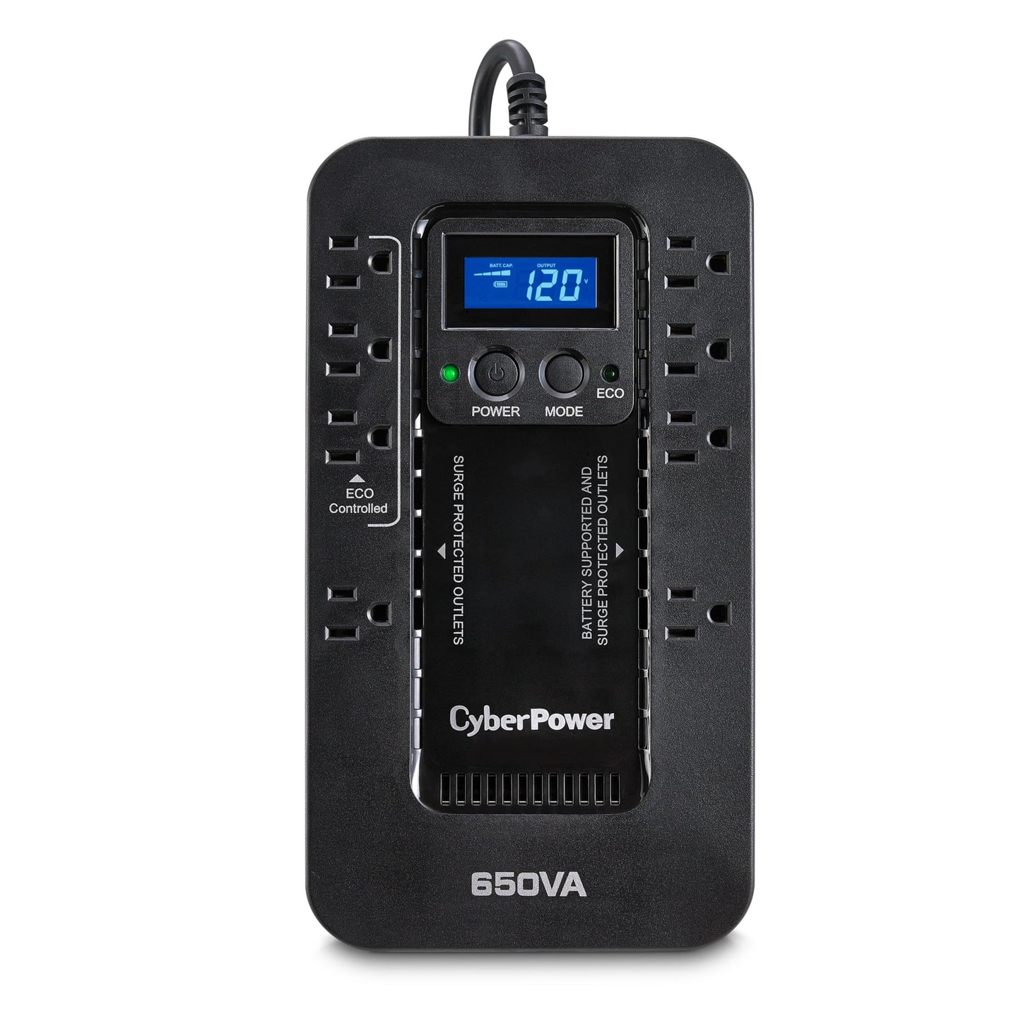 CyberPower EC650LCD Ecologic Battery Backup & Surge Protector UPS System, 650VA/390W, 8 Outlets, ECO Mode, Compact Uninterruptible Power Supply