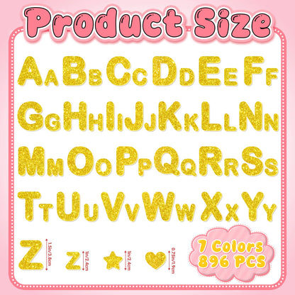 896 PCS Glitter Foam Letter Stickers, Self-Adhesive 3D ABC Alphabet Stickers, 14 Sheets EVA Foam Letters for Crafts Scrapbooking Gift Wrapping Card Making School Projects DIY Decor (Gold)