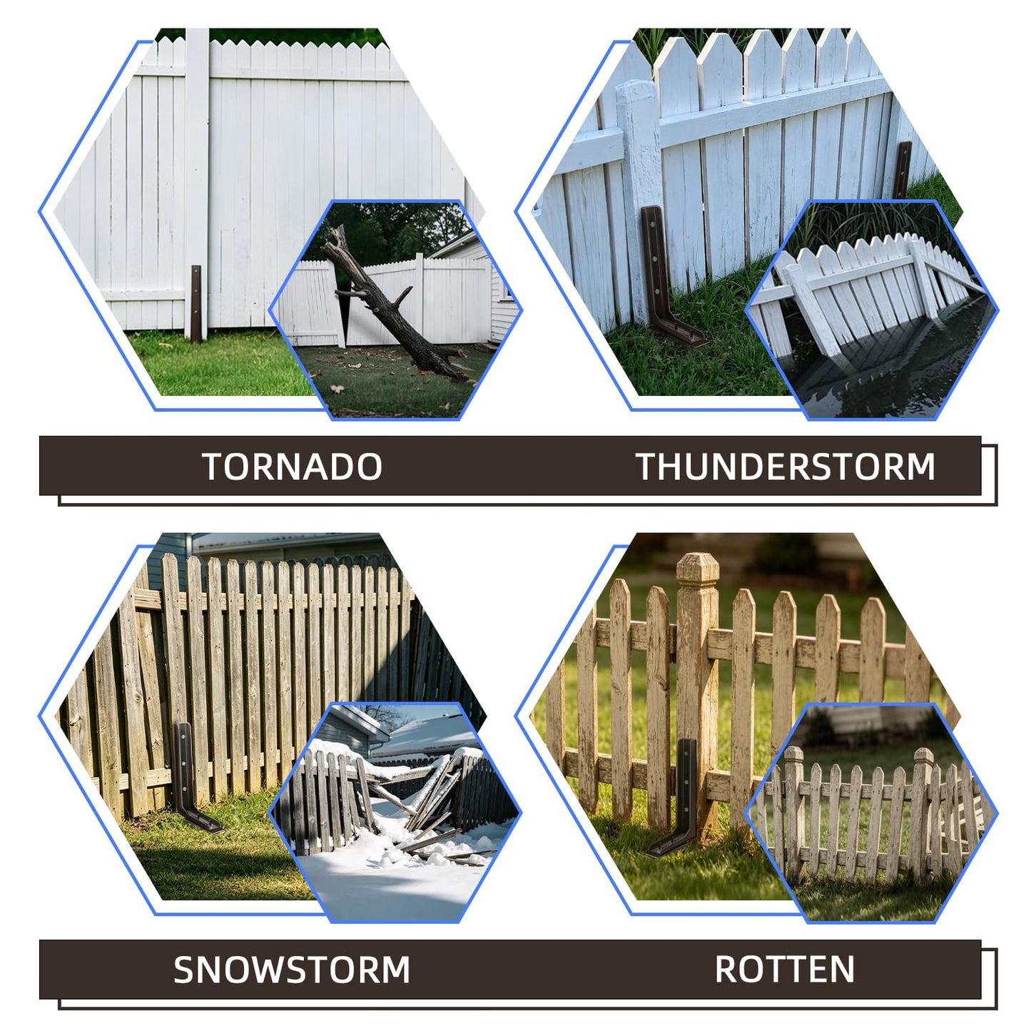 K.D STONEDGE Pack of 4 Adjustable Fence Post Repair Kit Quick Fix Rotted Tilted Broken Leaning Wood Posts Support Easy Solution Heavy Duty Steel Wooden Fence Post Anchor Stakes