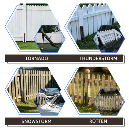 K.D STONEDGE Pack of 4 Adjustable Fence Post Repair Kit Quick Fix Rotted Tilted Broken Leaning Wood Posts Support Easy Solution Heavy Duty Steel Wooden Fence Post Anchor Stakes
