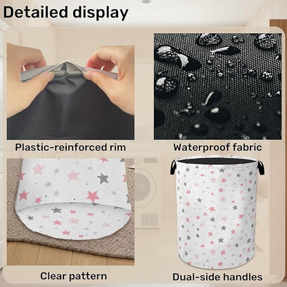 Cute Pink Stars Foldable Canvas Laundry Basket