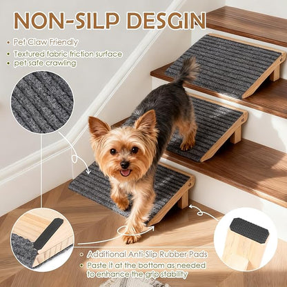 3-in-1 Dog Ramp for Stairs, Foldable Dog Stairs for Senior Dogs | 4.2"H, 3 Pack, Dog Steps & Calf Stretcher & Footrest, Gentle on Hips & Joints for Medium Dogs, Anti-Slip & Portable