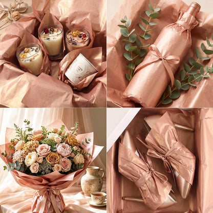 woric 110 Sheets Rose Gold Tissue Paper Bulk, 17GSM Metallic Tissue Paper for Gift Bags Graduation Bouquet DIY Crafts Birthday Weddings Baby Shower Girl Party Decor, 14 x 20 Inch
