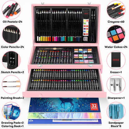 iBayam Christmas| Birthday Gifts for Kids Teen Girls Trendy Stuff 6-16 Year Old, 150-Pack Art Set Kits with 2 Sketch Pads, Coloring Book, Stocking Stuffers for Teens Girls, Cute Cool Fun Crafts Gifts