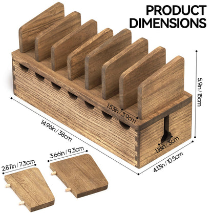 KIRIGEN Charging Station Organizer for Multiple Devices Desktop Organizer Wooden Cable Management with 7 Ports for Cell Phones, Tablets, Earphones GDXH-DBR