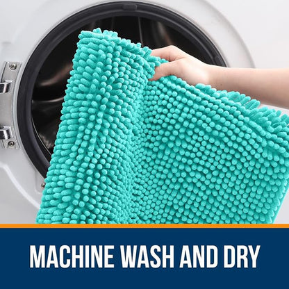 OLANLY Bathroom Rugs 35x24, Extra Soft Absorbent Chenille Bath Rugs, Rubber Backing Quick Dry, Machine Washable Bath Mats for Bathroom Floor, Tub and Shower, Home Decor Accessories, Teal