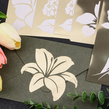 WANDIC 8 Sheets Gold Stamping Transfer Sticker Decal Furniture Flower Theme Rub on Transfers Stickers Decorative for Bookcase Postcard Scrapbooking,10 * 30cm