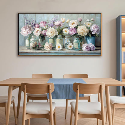 yiijeah 40x20 Inches Poster Frame Wall Art - Purple and White Flower Vase Painting Bright and Fresh Pictures Suitable for Living Room Bedroom Office Home Decoration
