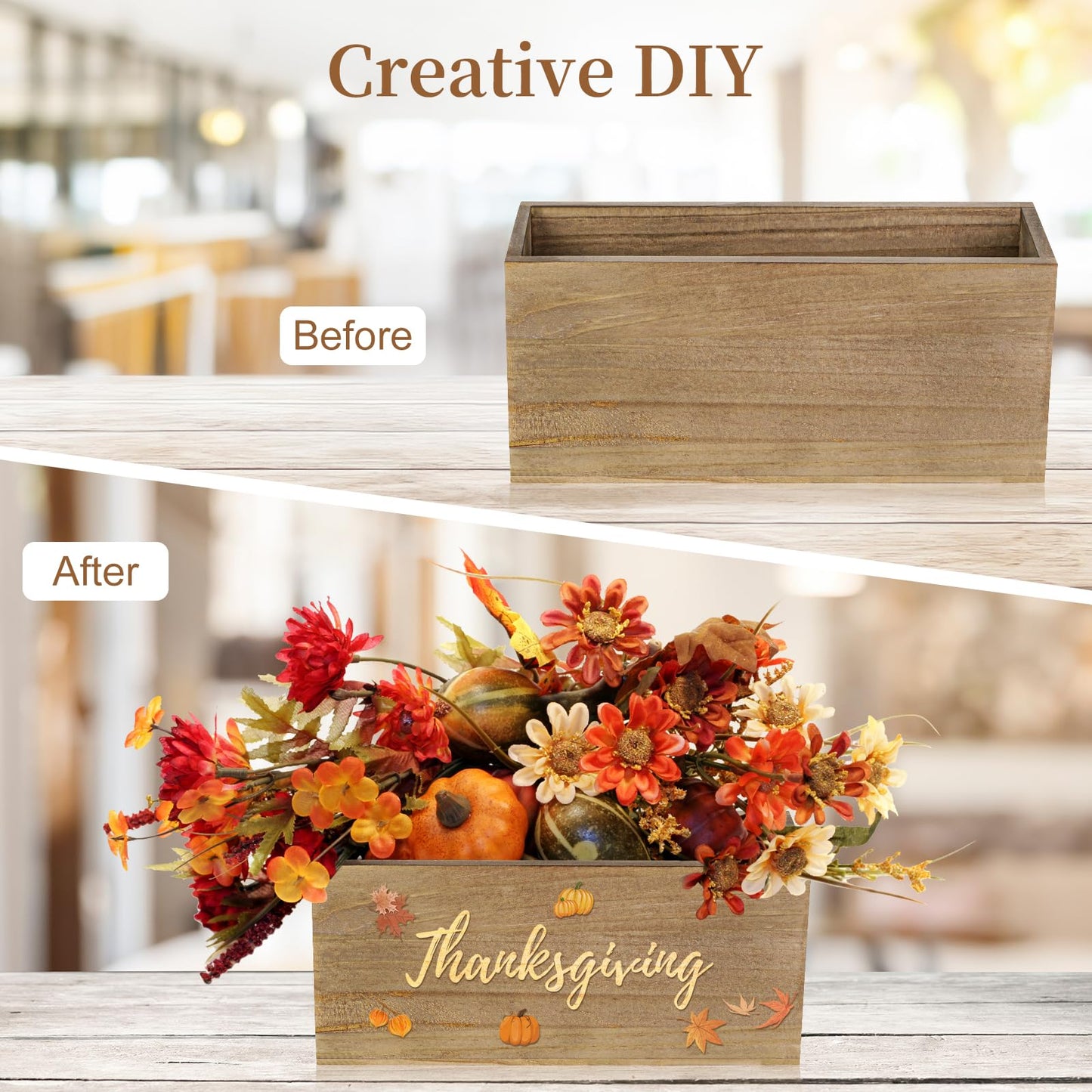 LEIFEOSH 6 Pcs Rustic Wooden Boxes for Storage, Decorative, Display, Arts & Crafts, Rectangle Wooden Crate Wood Planter Box Party Food Risers Wedding Table Centerpiece Home Decor, Brown