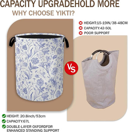 Hydrangea Flowers Laundry Basket, Rustic Floral Clothes Hamper, Oxford Cloth