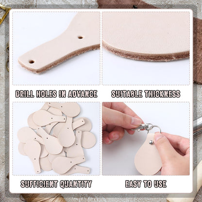 Landical 20 Pcs Leather Keychain Blank Craft Kit PU Leather Key Swivel Hook Keyring for DIY Stamping Laser Engraving(Round)