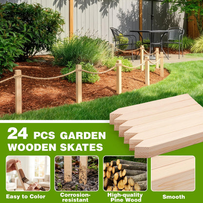 24Pcs Wooden Garden Stakes, 17in Pinewood Yard Stakes for Plant Support, Garden Fencing, Ground Marking, Signs, Grade, Baselines, Survey Stakes and Boundary