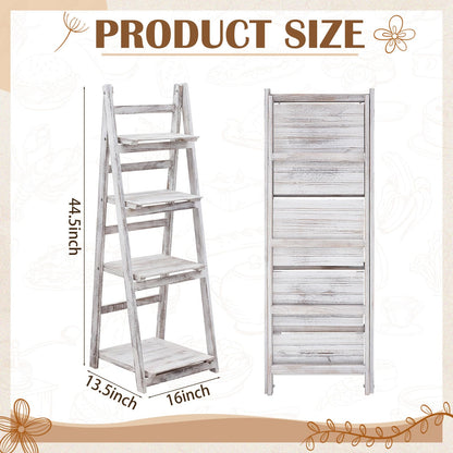 Sintuff White Wooden 4-tier Foldable Ladder Shelf, Sturdy Dessert & Snack Display Stand for Birthday Party & Wedding, Indoor Stand Corner Storage Bookshelf, Rustic Storage Rack, No Tool Assembly