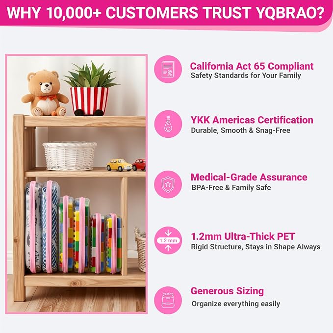 YQBRAO 4-Pack Clear Diaper Bag Organizer Pouches, 1.2mm Ultra-Thick PET Travel Pouches for Toiletries & Makeup, Rigid Self-Standing Bags with YKK Zippers, TSA Approved (Pink)