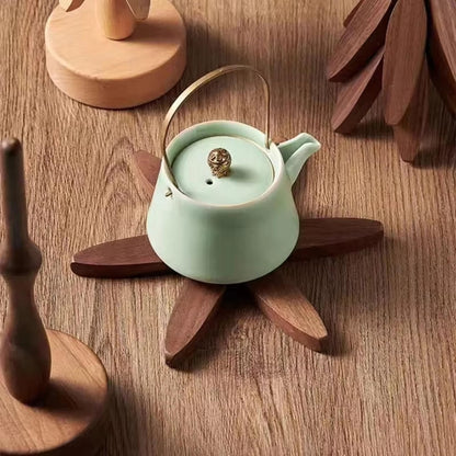 Wooden Trivet Tree 4 in 1 Walnut Wood Pot Holder Stand 8.9 Inches Tall Decorative Kitchen Decor Trivet Heat Resistant Hot Pad and Table Protector for Kitchen Counter Unique Hostess Gift