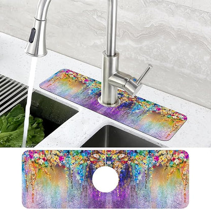 Abstract Watercolor Flowers Dish Drying Mat