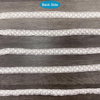 BETITETO 3Yards Pearl Beaded Trim Lace Ribbon Trimming Edge Embellishments for Sewing Bridal Dress Party Clothes Wedding Decoration Fabric Crafts DIY (Ivory Ribbon)