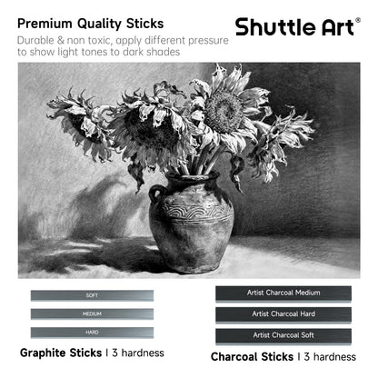 Shuttle Art Sketching and Drawing Pencils Set, 37-Piece Professional Sketch Pencils Set in Zipper Carry Case, Drawing Kit Art Supplies with Graphite Charcoal Sticks Tool Sketch book for Adults Kids