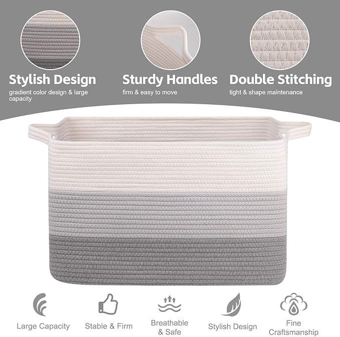 OIAHOMY Extra Large Blanket Basket, 110L Cotton Rope Woven Laundry Basket