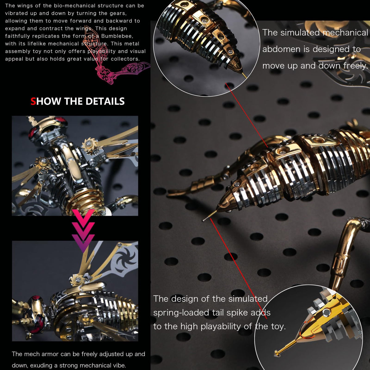3D Metal Wasp Puzzles for Adults Model Kits Mechanical Puzzle Building Blocks, Difficult DIY for Assembly Gifts for Men (Steel)