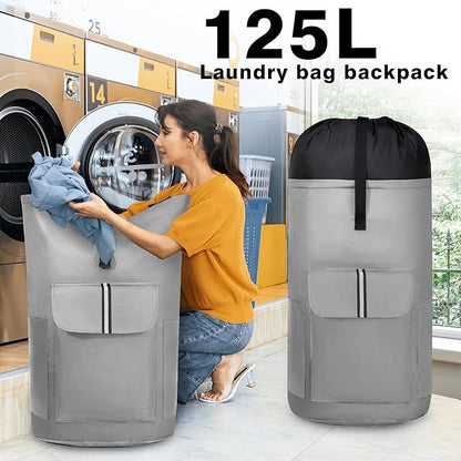 BeeGreen Grey-Laundry-Bag-Backpack-Extra-Large-Heavy-Duty, 125L Portable Travel