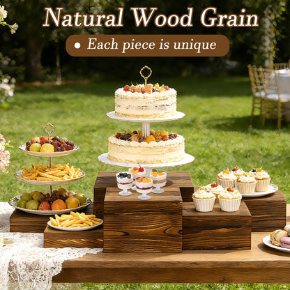 nplehome 8 Pack Buffet Risers Wood Display Stands Cupcake Stand Catering Supplies Buffet Display with Mini Signs Food Risers for Buffet Table Display Stand for Party, Wedding, Birthday