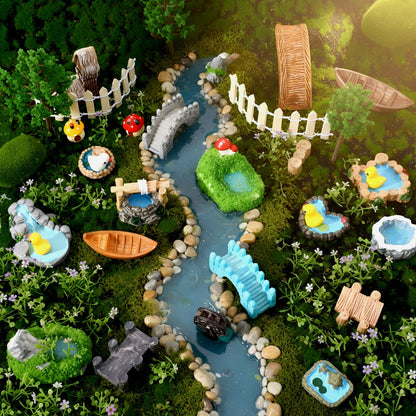 BrightRow 56 Pcs Fairy Garden Miniatures Accessories Bulk Miniature Nature Village Theme Fairy Garden Supplies for Outdoor Mini Bridge House Landscape Water Well Ornament for DIY Craft Succulent Decor