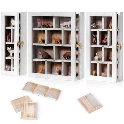 DoubleFill Wooden Trinket Display Shelf Shadow Box with Shelves Large Wall Mounted Display Storage Mini Figures Curio Trinket Medals Crafts Collections (Antique White)