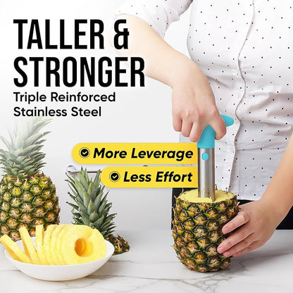 Zulay Kitchen Pineapple Corer and Slicer Tool – Stainless Steel Pineapple Cutter with Eye Remover Tool – Ergonomic Handle & Easy Core Remover – Reinforced Heavy-Duty Blade – Light Blue
