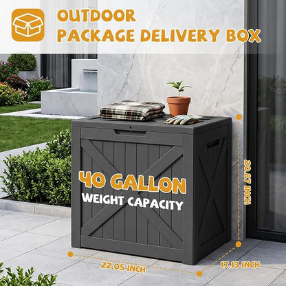 40 Gallon Package Delivery Boxes for Outside, Resin storage box with an X-shaped design, Storage Cabinet for Parcel Shipping & Storage