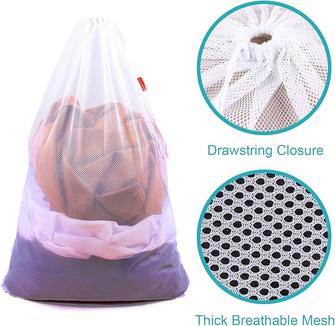 2 Pack Mesh Laundry Bags, 24 x 36 Inches Heavy Duty Drawstring Bag, Travel and