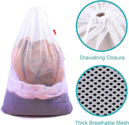 2 Pack Mesh Laundry Bags, 24 x 36 Inches Heavy Duty Drawstring Bag, Travel and
