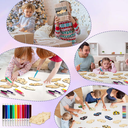 gisgfim 16 Sets Race Car Wooden Painting Kit Race Car Party Favors Wood Painting Crafts Bulk Racing Cards Creative Art Craft Set Thank You for Coming Gifts for Kids Boys Girls Birthday Party Supplies