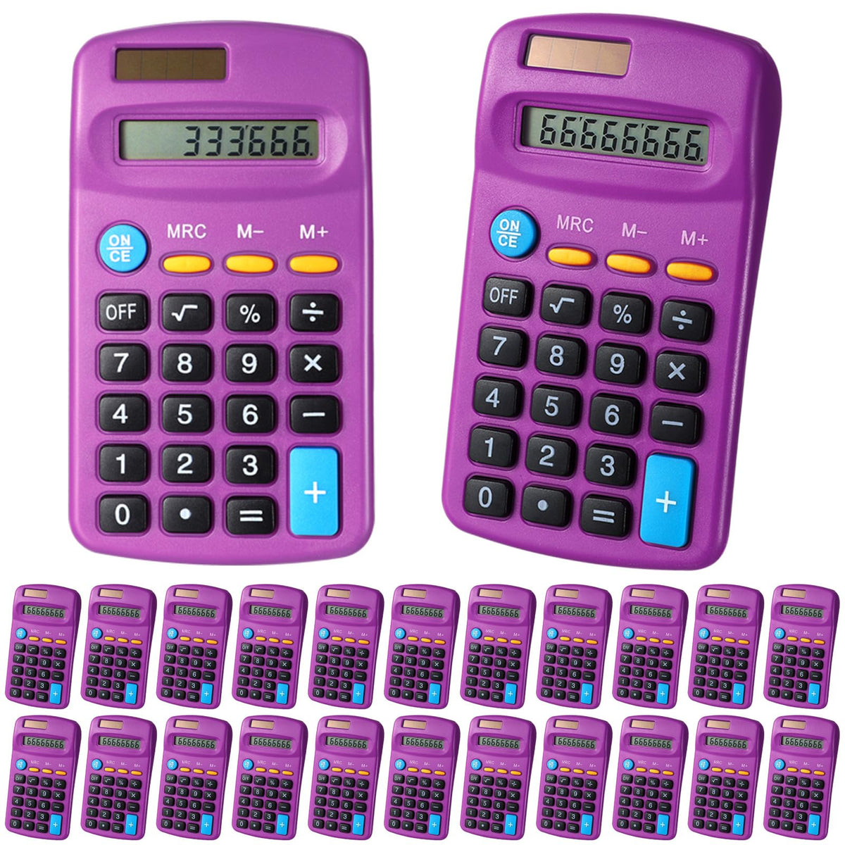 Copkim 24 Pack Student Mini Calculator for Classroom, 8-Digit Display Dual Powered Handheld Math Tools for Teachers, School Supplies and Classroom Rewards, Compact Design(Purple)
