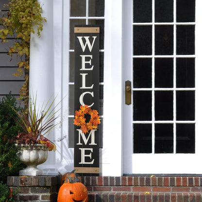 Glitzhome 5ft H Wooden Welcome Sign with 4 Interchangeable Wreaths - Spring/Patriotic/Fall/Christmas Floral Wreaths, Farmhouse Hang/Lean Wall Decor for Front Door, Porch, Yard - Solid Wood, Style3