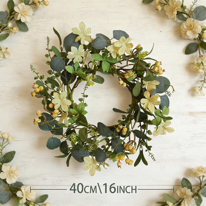 Bibelot Artificial Eucalyptus Berry Wreath, Front Door Wreath 16 Inch, Spring Greenery Wreaths with Berries for Outdoor Farmhouse Wall Window All Seasons
