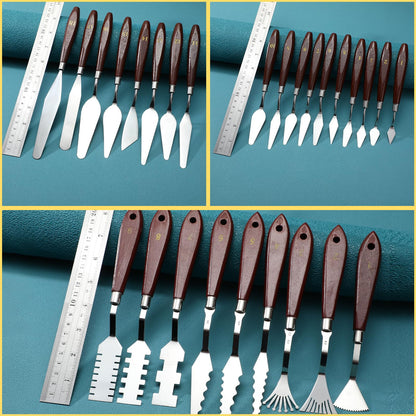 Lasnten 27 Pcs Palette Knife Set Stainless Steel Wood Handle Acrylic Paint Spatula Tools for Canvas Oil Color Mixing and Texturing