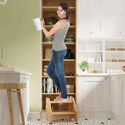 AMBIRD Wooden Step Stool, Two Step Stools Toddler 300 lbs Capacity with Safety Non-Slip Pads and Handles, Bamboo Step Stool for Bathroom, Kitchen Dual Height Step Stools for Kids (Natural)