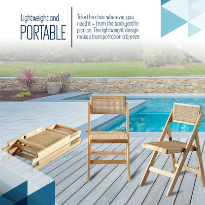 ISL Furnishings Ibiza Rattan Chair, Natural, Set of 1 – Folding Modern Rattan Chairs for Outdoor Dining, Patio, Accent Chair for Living Room and Office, Foldable Space-Saver Design