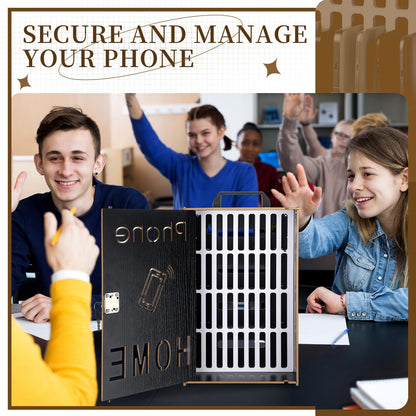 RattanView Mobile Holder Classroom 36 Slots Wooden Cell Phone Storage Cabinet Pocket Chart Phone Jail Cell Phone with Handle and Security Lock for Classroom Office and Office Meeting (Black Color)