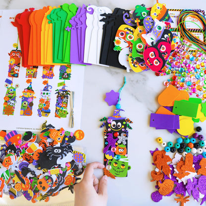 Winlyn 24 Sets Halloween Craft Kits Fall Crafts DIY Monster Spider Jack-O-Lantern Bookmark Ornaments Art Sets Foam Stickers Arts and Crafts for Kids Classroom Activities Party Favors Trick-or-Treaters