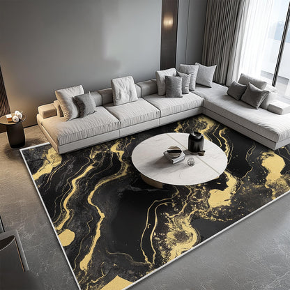 8x10 Area Rug Black and Gold Modern Large Rug for Living Room Indoor Machine Washable Abstract Rugs for Bedroom Ultra Soft Dining Room Carpet Non-Slip Non-Shedding Throw Rug for Home Office