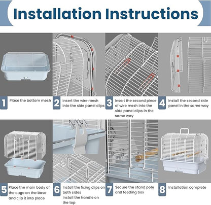 Travel Bird Carrier Cage,Transparent Parakeet Cage,Small Portable Bird Cage with Feeder Cups & Standing for Canaries Budgies Lovebirds Conures Cockatiels