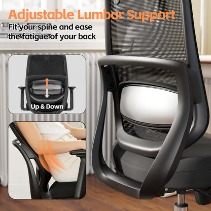 QuelSoft Ergonomic Office Chair, Home Office Desk Chairs, 3D Lumbar Support High Back Desk Chair, Comfortable Computer & Gaming Chair for Office & Home - Black